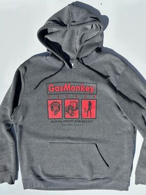 Gas Monkey Garage Men's Gray Hoodie with Red Logo